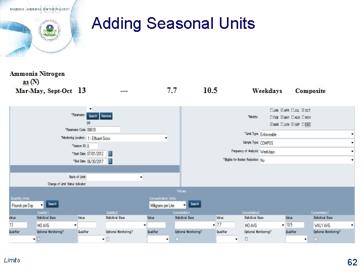 Adding Seasonal Units Limits 62 