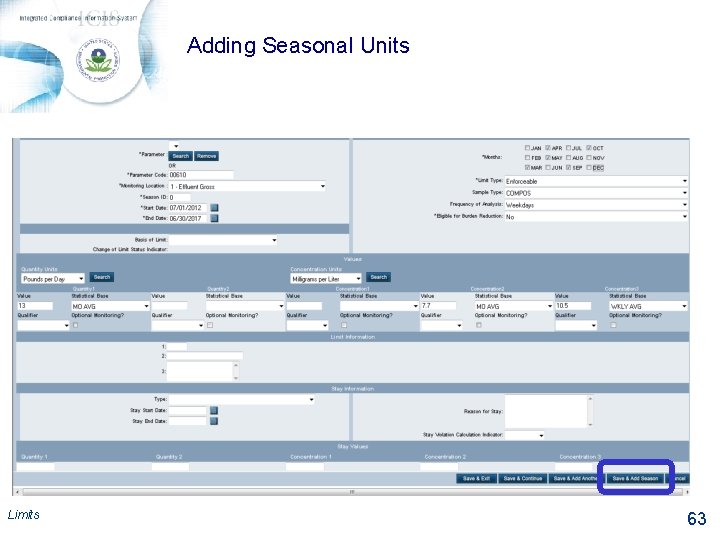 Adding Seasonal Units Limits 63 