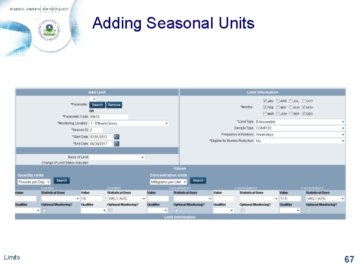 Adding Seasonal Units Limits 67 