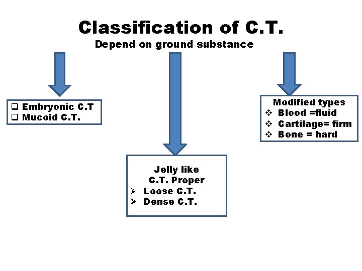 Classification of C. T. Depend on ground substance Modified types v Blood =fluid v
