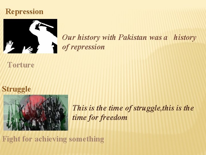 Repression Our history with Pakistan was a history of repression Torture Struggle This is