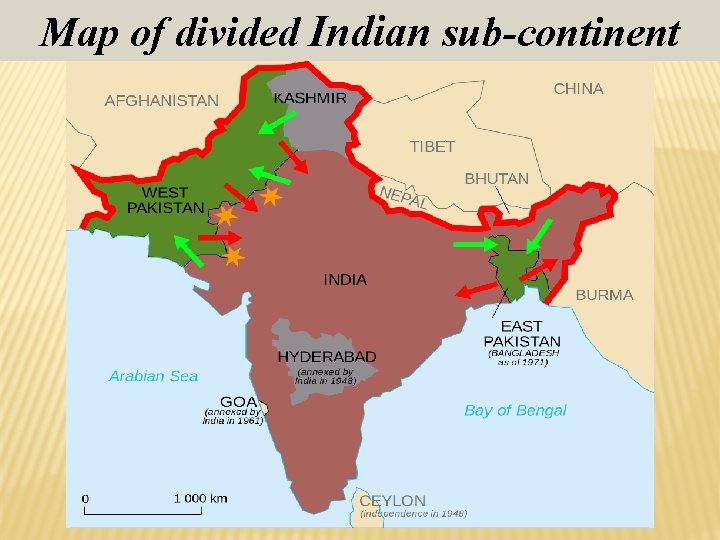 Map of divided Indian sub-continent 