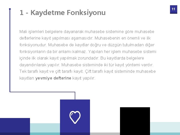 1 - Kaydetme Fonksiyonu Mali işlemleri belgelere dayanarak muhasebe sistemine göre muhasebe defterlerine kayıt