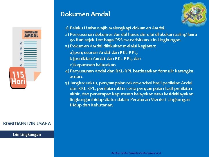 Dokumen Amdal 1) Pelaku Usaha wajib melengkapi dokumen Amdal. 2) Penyusunan dokumen Amdal harus