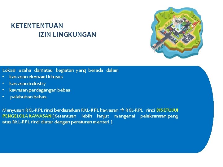 KETENTENTUAN IZIN LINGKUNGAN Lokasi usaha dan/atau kegiatan yang berada dalam • kawasan ekonomi khusus