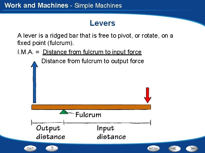 Work and Machines - Simple Machines Levers A lever is a ridged bar that