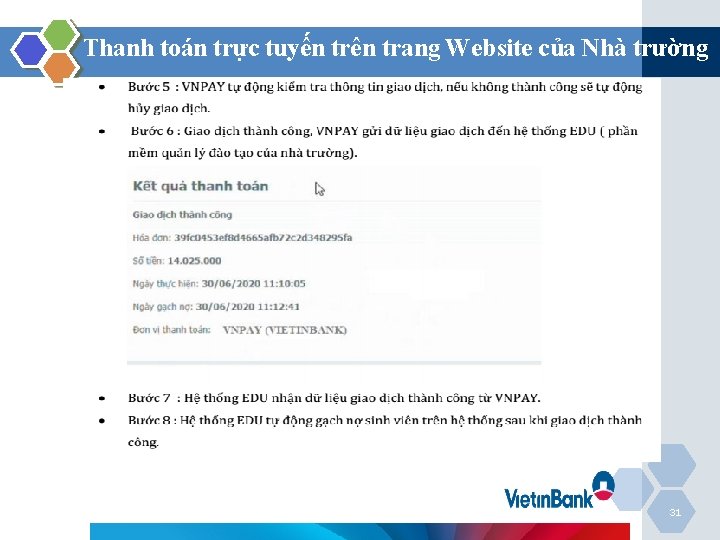 Thanh toán trực tuyến trên trang Website của Nhà trường 31 