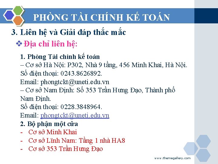 PHÒNG TÀI CHÍNH KẾ TOÁN 3. Liên hệ và Giải đáp thắc mắc v