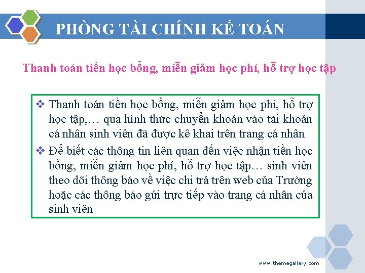 PHÒNG TÀI CHÍNH KẾ TOÁN Thanh toán tiền học bổng, miễn giảm học phí,