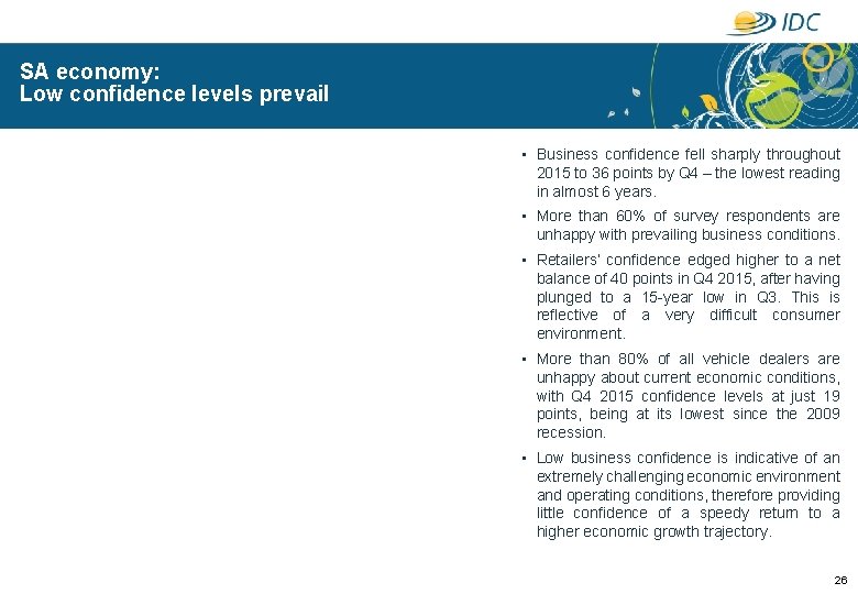 SA economy: Low confidence levels prevail • Business confidence fell sharply throughout 2015 to