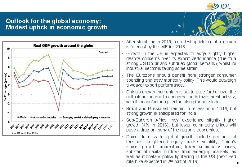 Outlook for the global economy: Modest uptick in economic growth • After stumbling in