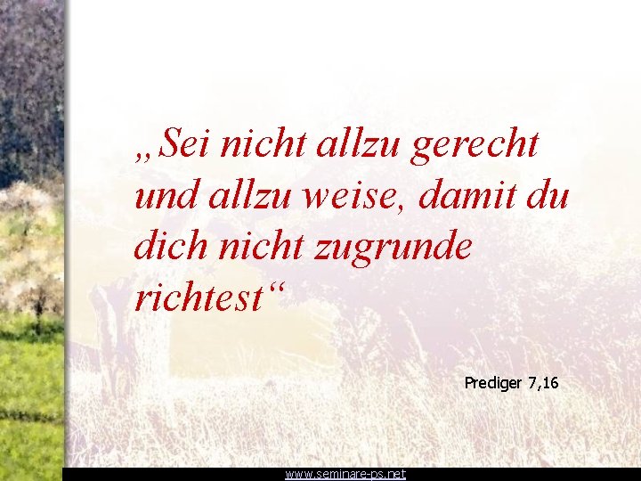 „Sei nicht allzu gerecht und allzu weise, damit du dich nicht zugrunde richtest“ Prediger