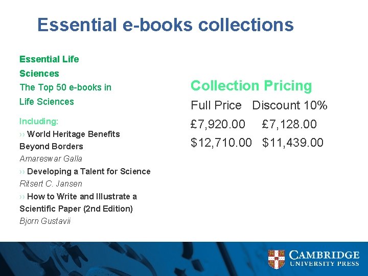 Essential e-books collections Essential Life Sciences The Top 50 e-books in Collection Pricing Life