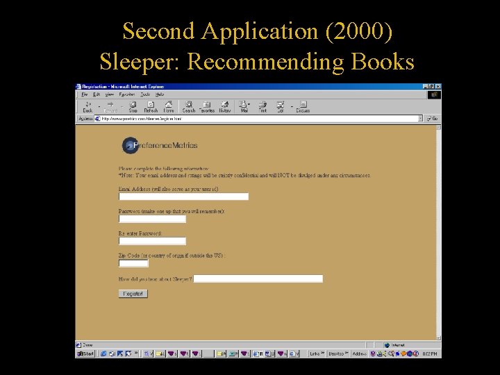 Second Application (2000) Sleeper: Recommending Books 