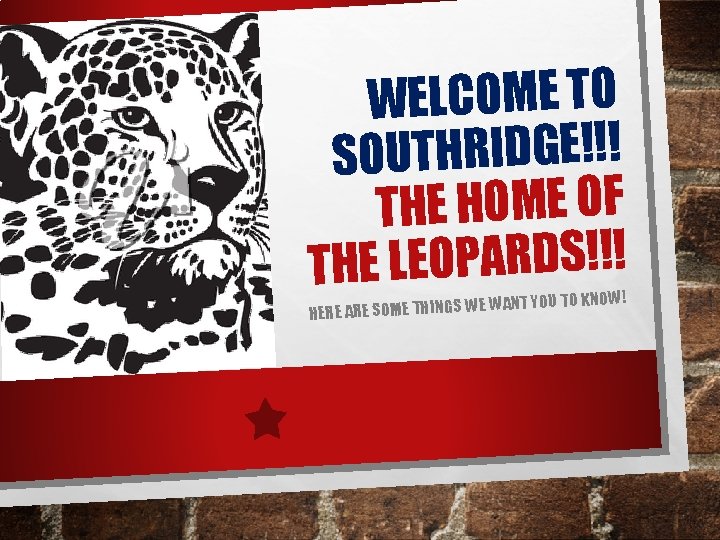 WELCOME TO SOUTHRIDGE!!! THE HOME OF ! ! ! S D R A P