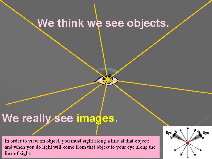 We think we see objects. We really see images. In order to view an