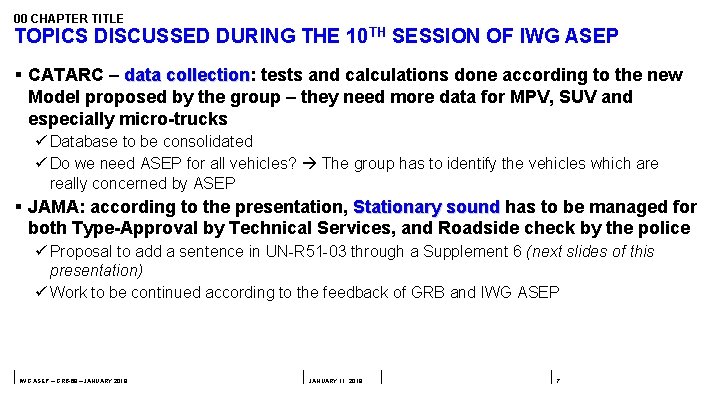 00 CHAPTER TITLE TOPICS DISCUSSED DURING THE 10 TH SESSION OF IWG ASEP §