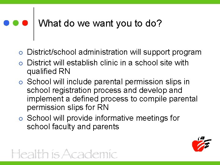 What do we want you to do? District/school administration will support program District will