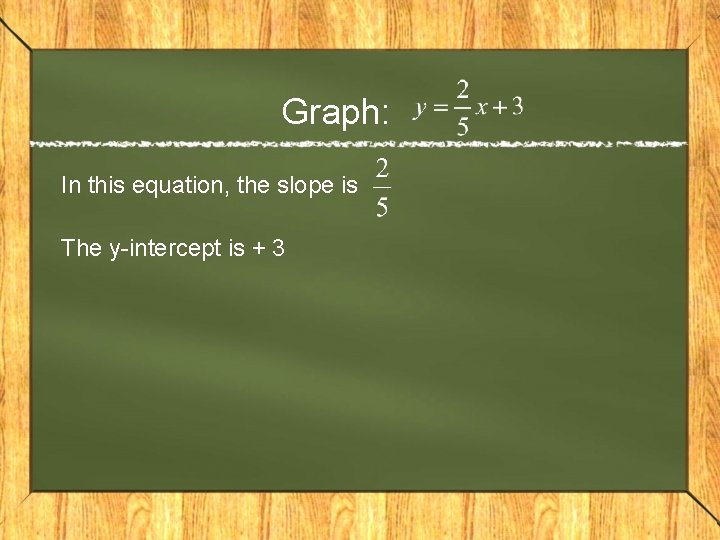 Graph: In this equation, the slope is The y-intercept is + 3 