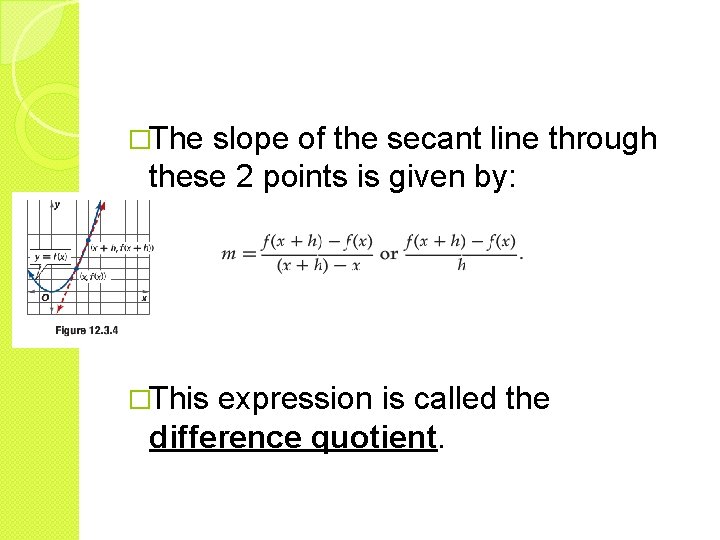 �The slope of the secant line through these 2 points is given by: �This