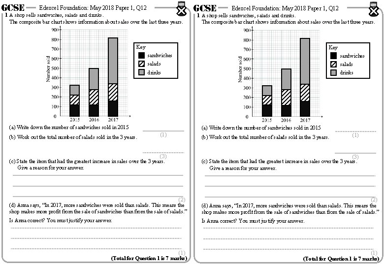 GCSE Edexcel Foundation: May 2018 Paper 1, Q 12 1 A shop sells sandwiches,