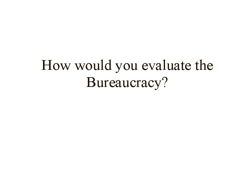 How would you evaluate the Bureaucracy? 