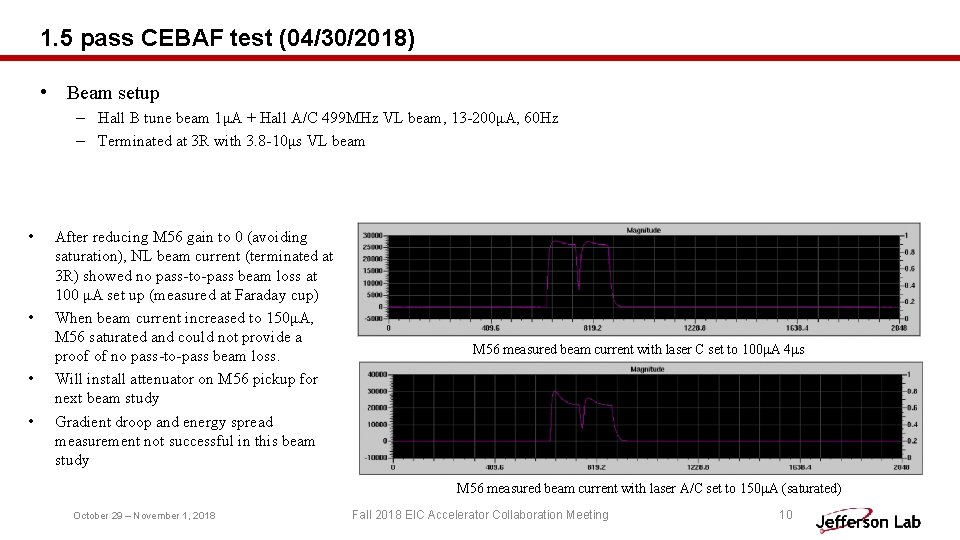 1. 5 pass CEBAF test (04/30/2018) • Beam setup – Hall B tune beam