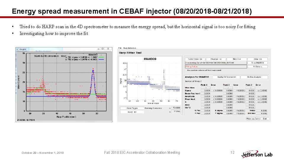Energy spread measurement in CEBAF injector (08/20/2018 -08/21/2018) • • Tried to do HARP