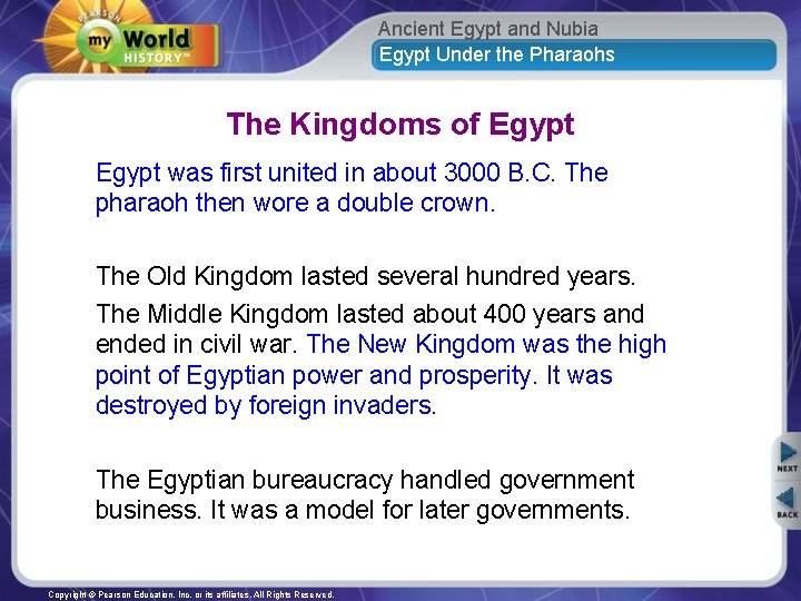 Ancient Egypt and Nubia Egypt Under the Pharaohs The Kingdoms of Egypt was first
