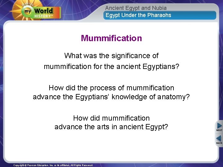 Ancient Egypt and Nubia Egypt Under the Pharaohs Mummification What was the significance of