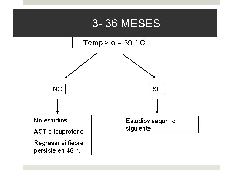 3 - 36 MESES Temp > o = 39 ° C NO No estudios