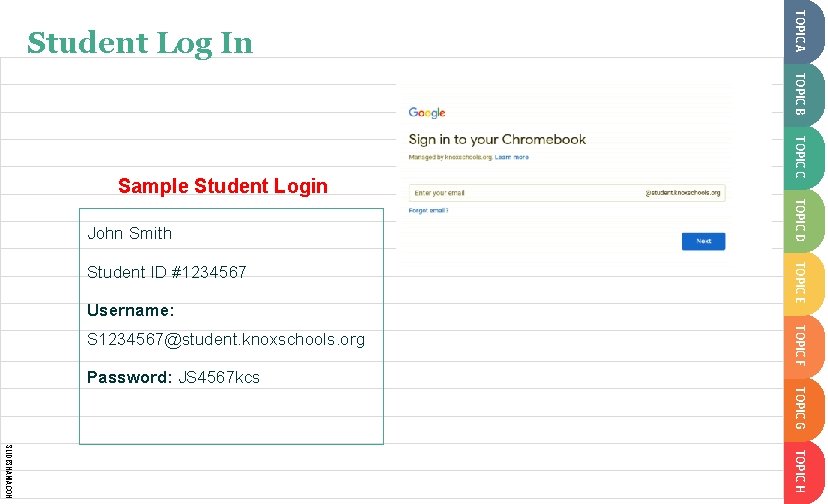 TOPIC A SLIDESMANIA. COM Student Log In TOPIC B Username: TOPIC F S 1234567@student.