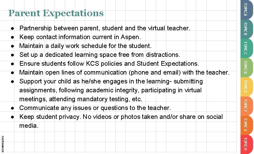 TOPIC C TOPIC D TOPIC E TOPIC F TOPIC G Partnership between parent, student