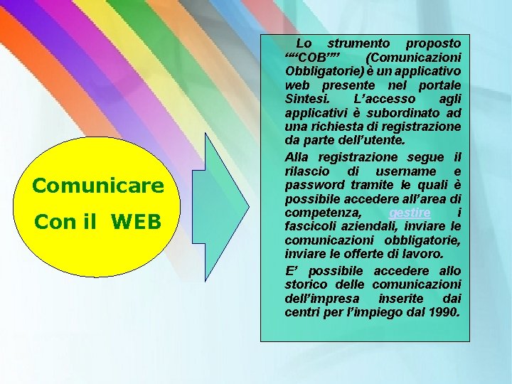 Comunicare Con il WEB Lo strumento proposto ““COB”” (Comunicazioni Obbligatorie) è un applicativo web