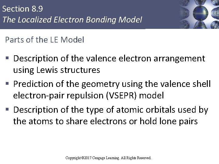 Section 8. 9 The Localized Electron Bonding Model Parts of the LE Model §