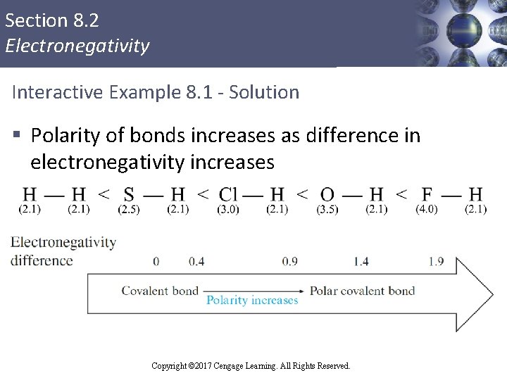Section 8. 2 Electronegativity Interactive Example 8. 1 - Solution § Polarity of bonds