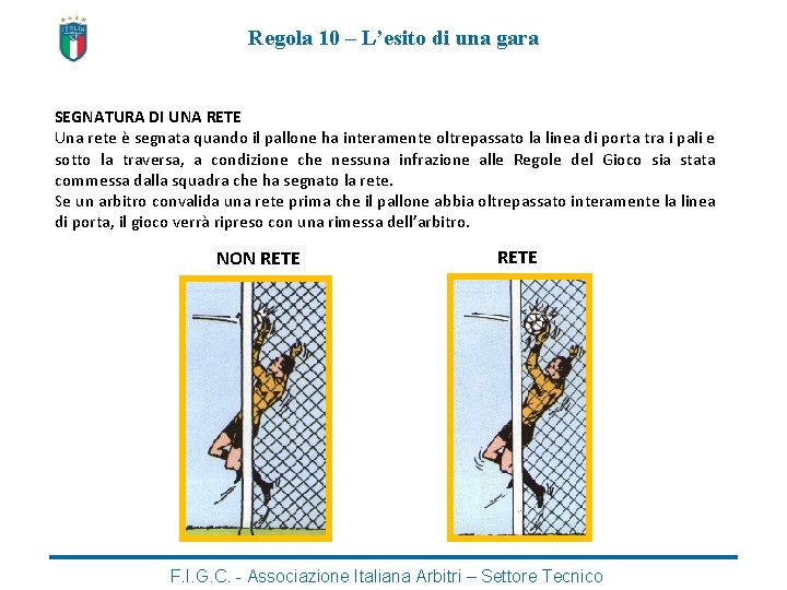 Regola 10 – L’esito di una gara SEGNATURA DI UNA RETE Una rete è