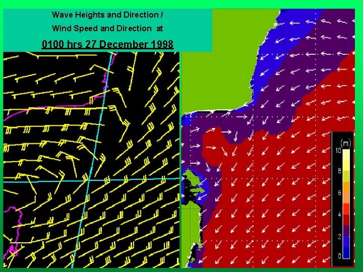 Wave Heights and Direction / Mean Sea Level Pressure (MSLP) at Wind Speed and