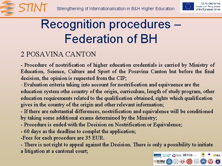 Strengthening of Internationalisation in B&H Higher Education Recognition procedures – Federation of BH 2