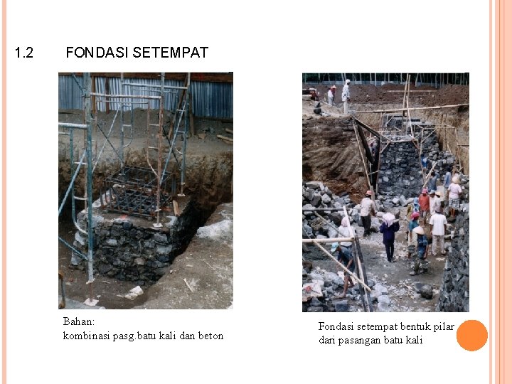 1. 2 FONDASI SETEMPAT Bahan: kombinasi pasg. batu kali dan beton Fondasi setempat bentuk