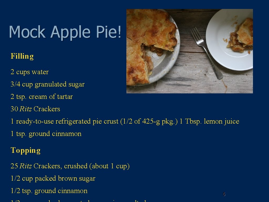 Mock Apple Pie! Filling 2 cups water 3/4 cup granulated sugar 2 tsp. cream