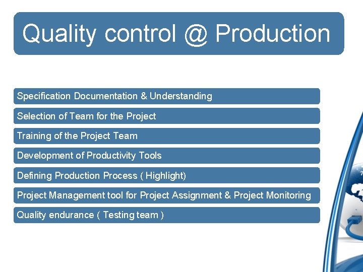 Quality control @ Production Specification Documentation & Understanding Selection of Team for the Project