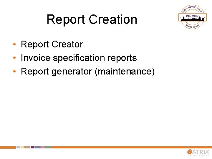 Report Creation • Report Creator • Invoice specification reports • Report generator (maintenance) 