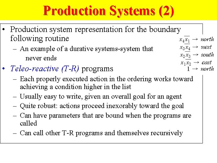 Production Systems (2) • Production system representation for the boundary following routine – An