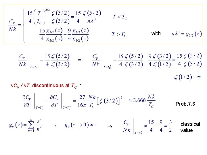 with = CV / T discontinuous at TC : Prob. 7. 6 classical value