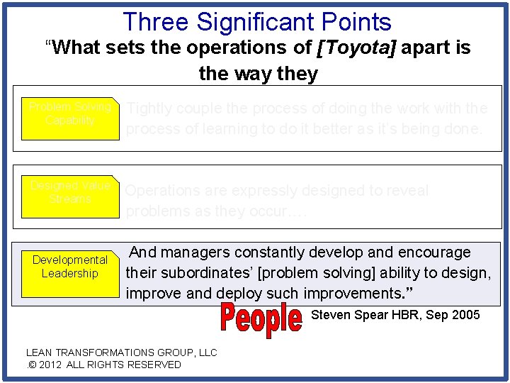 Three Significant Points “What sets the operations of [Toyota] apart is the way they