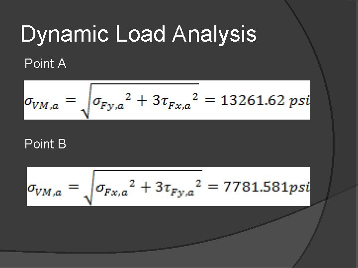 Dynamic Load Analysis Point A Point B 