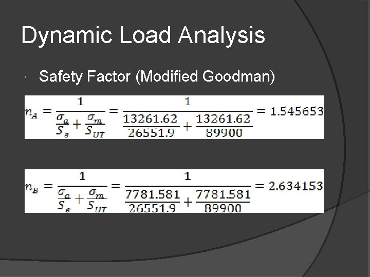 Dynamic Load Analysis Safety Factor (Modified Goodman) 