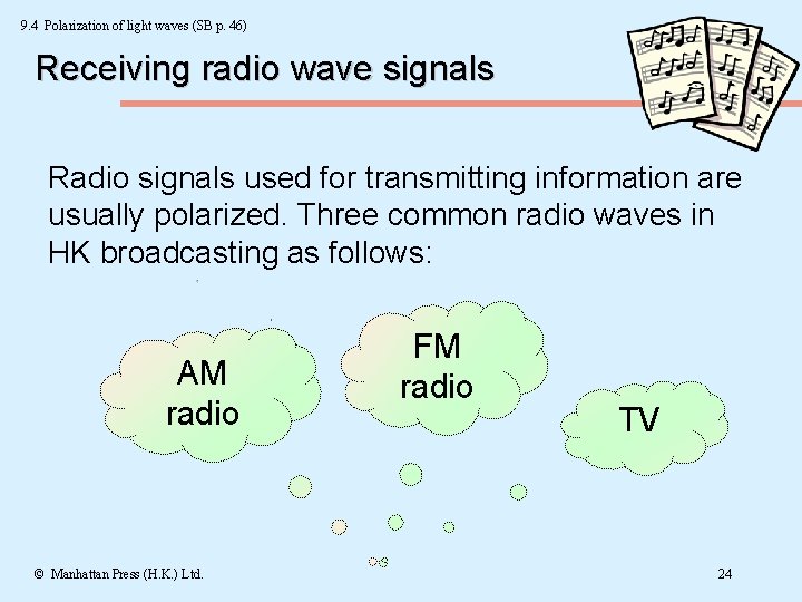 9. 4 Polarization of light waves (SB p. 46) Receiving radio wave signals Radio