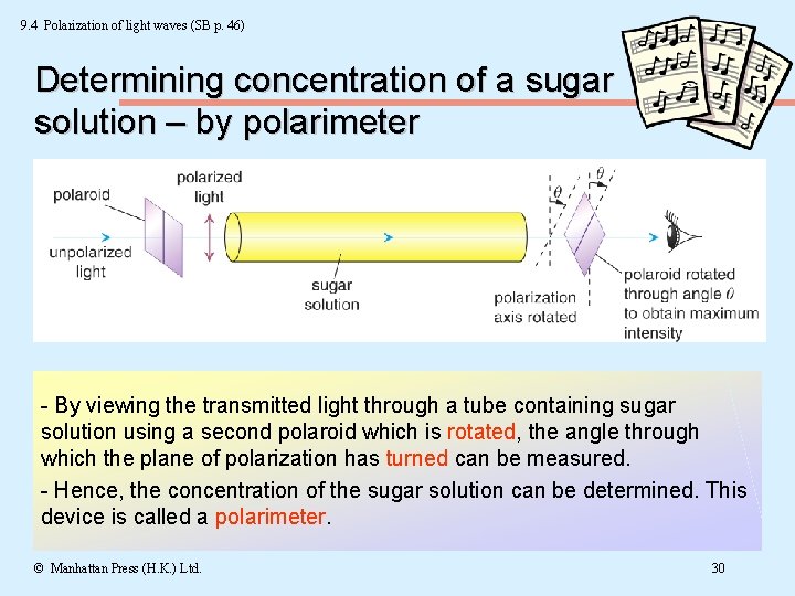 9. 4 Polarization of light waves (SB p. 46) Determining concentration of a sugar
